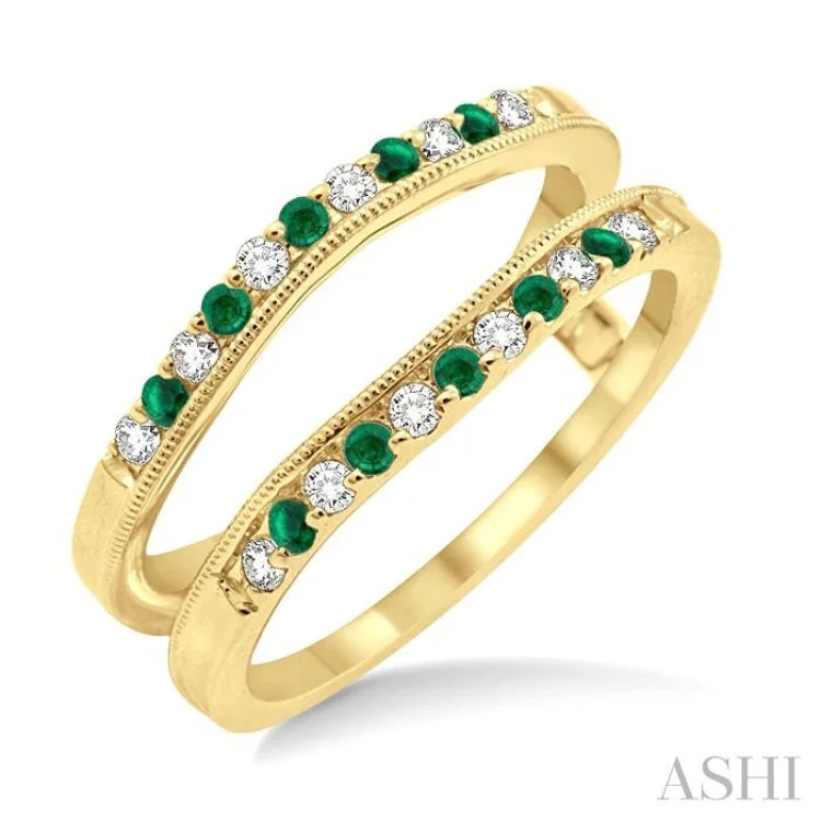 Women’s engagement ring shopping tips-1/6 ctw Round Cut Diamond and 1.45MM Emerald Precious Insert Ring in 14K Yellow Gold