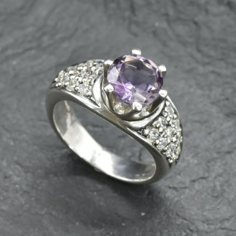 Women’s engagement ring set-Edwardian Amethyst Ring - Vintage Amethyst Ring - Purple Engagement Ring