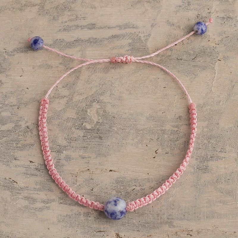 Women's boho bracelet-Tranquil Planet Adjustable Macrame and Sodalite Bracelet