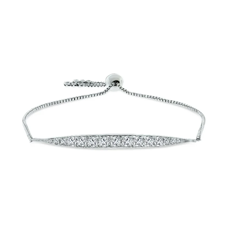 Women's high-end bracelet-Bolo Diamond Bar Bracelet (0.96 ct Diamonds) in White Gold