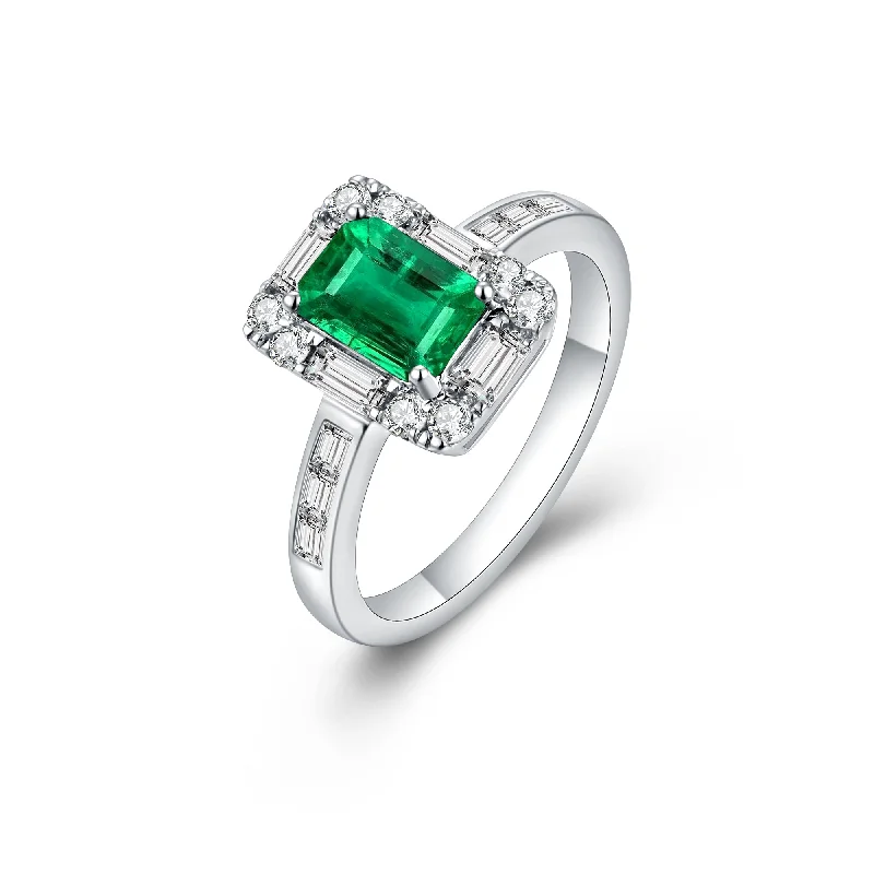 Women’s affordable gemstone engagement ring-Natural Emerald and White Diamond Ring