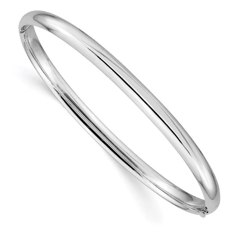 Women's nature-inspired bracelet-Curata 14k White Gold Flat back Safety bar Safety clasp High Polished 4.0mm Hinged Bangle Bracelet