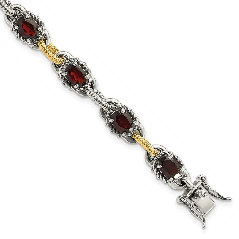 Women's friendship bracelet-Curata 925 Sterling Silver Box Catch Closure With 14k 9.05Garnet 7.75inch Bracelet