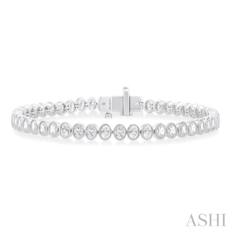 Women's braided bracelet-4 1/2 Ctw North-South Bezel Set Oval Cut Diamond Tennis Bracelet in 14K White Gold