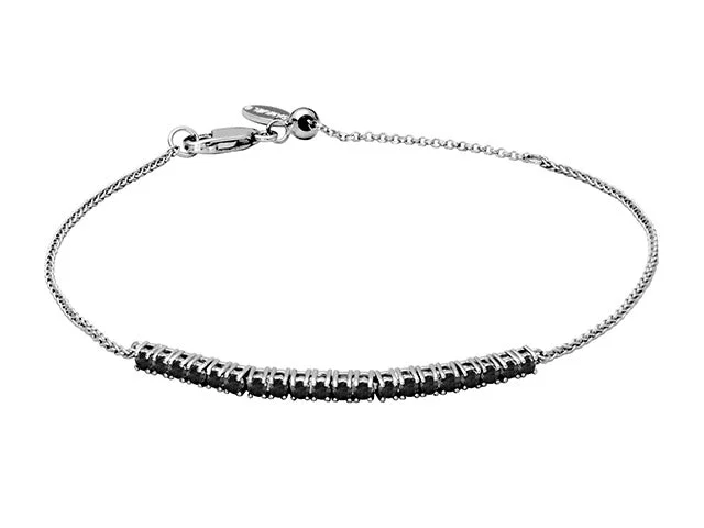 Women's chunky bangle-Silver Adjustable Black Spinel Bracelet