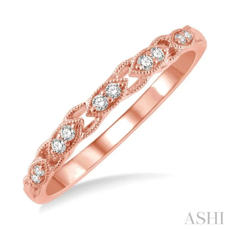 Women’s aquamarine engagement ring-1/10 ctw Marquise Shape Lattice Round Cut Diamond Wedding Band in 14K Rose Gold