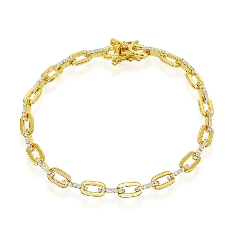 Women's braided bracelet-Yellow Overlay  CZ Paperclip Bracelet