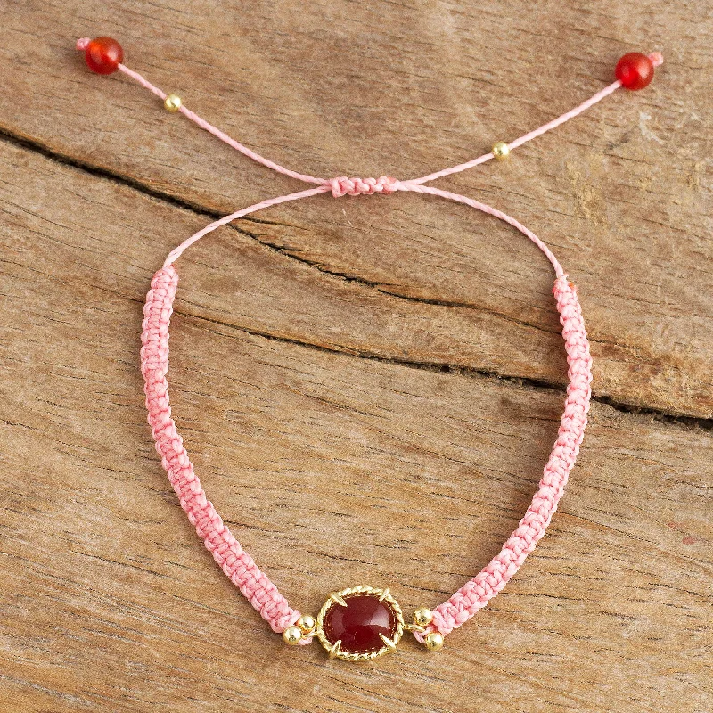 Women's casual bracelet-Sweet Diversion in Pink Pink Macrame Bracelet with Carnelian