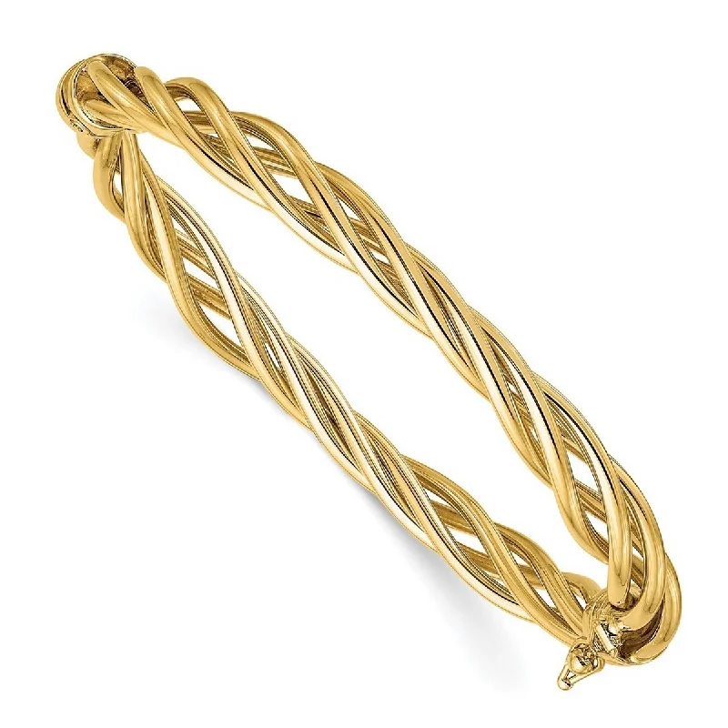 Women's trendy bracelet-Curata 7.94mm 14k Yellow Gold Polished Twisted Hinged Cuff Stackable Bangle Bracelet