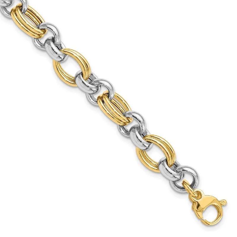 Women's bold bracelet-Curata 8.23mm 14k Two tone Gold Polished Link Bracelet 7.5 Inch