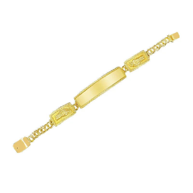 Women's bracelet set-10K yellow gold chino link ID bracelet with Saint Jude