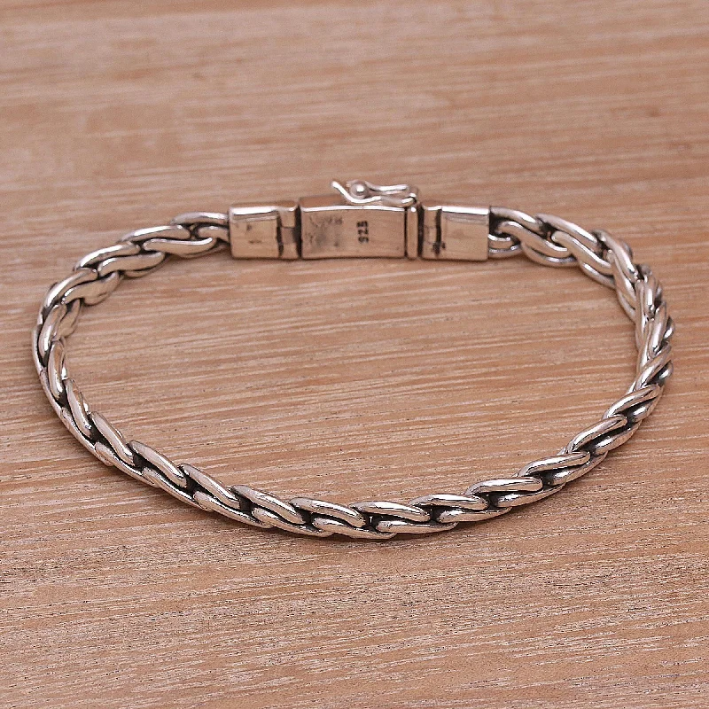 Women's adjustable bangle-Chained Melody Sterling Silver Bracelet