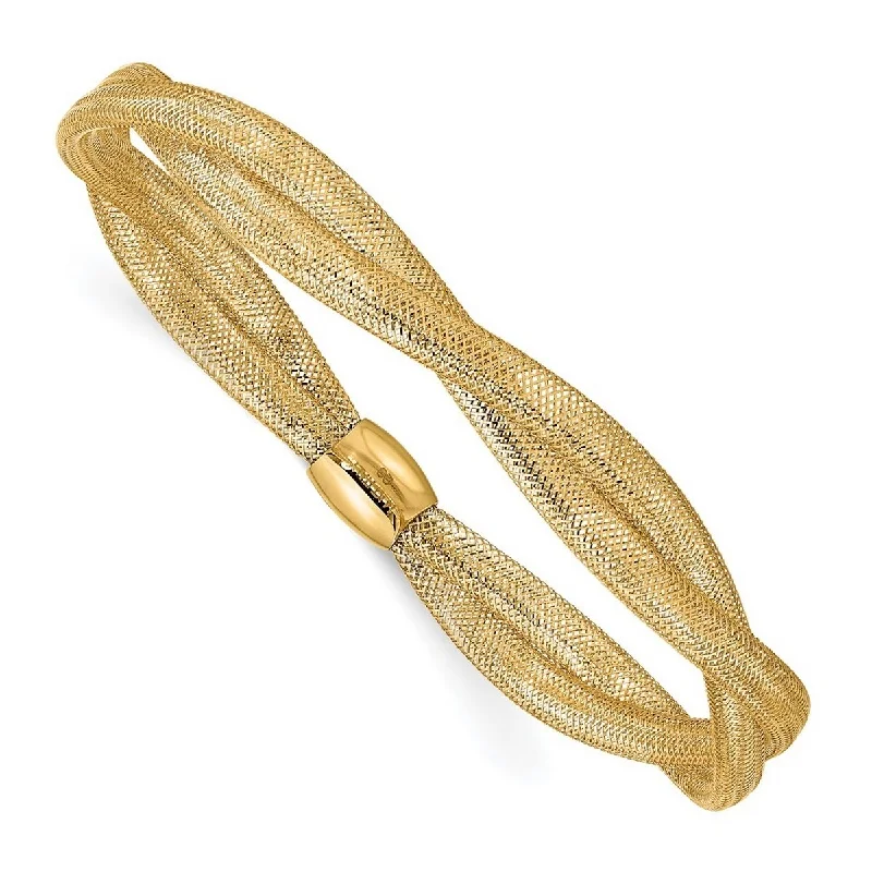 Women's gold bangle set-Curata 14k Yellow Gold Twisted Woven Mesh Stretch Bracelet