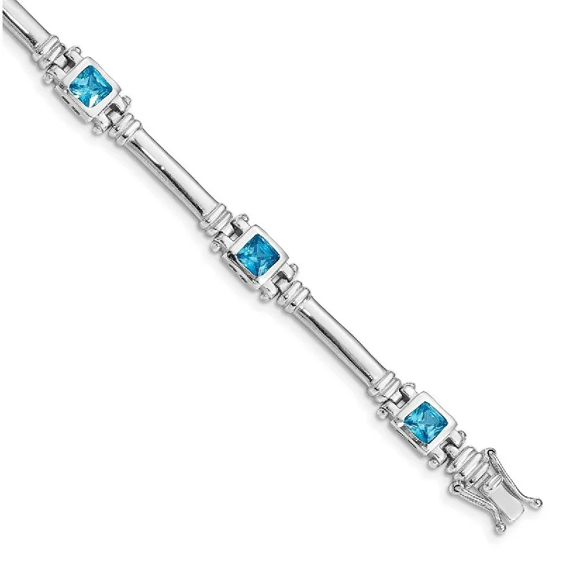 Women's friendship bracelet-Curata 925 Sterling Silver Polished Safety bar Box Catch Closure Blue Topaz Bracelet Box Clasp