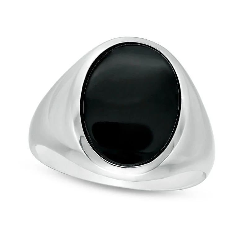 Women’s timeless rings-Men's Oval Onyx Signet Ring in Sterling Silver