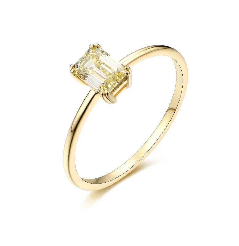 Women’s elegant solitaire engagement ring-Emerald Cut Light Yellow Simple Diamond Ring