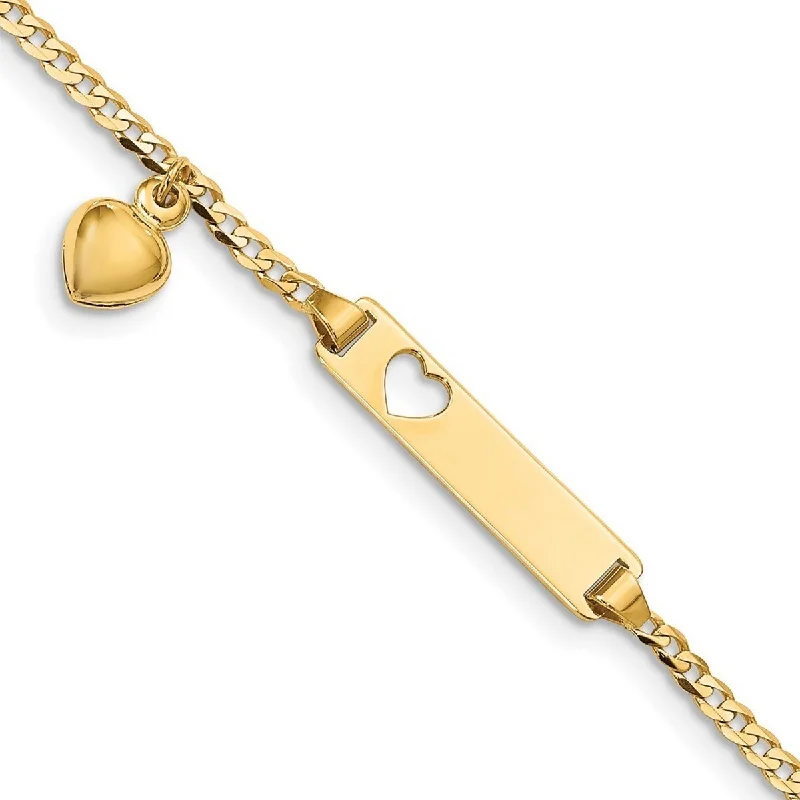 Women's delicate bracelet-Curata 14k Yellow Gold Baby ID Curb with Heart Dangle Bracelet - 6 Inch