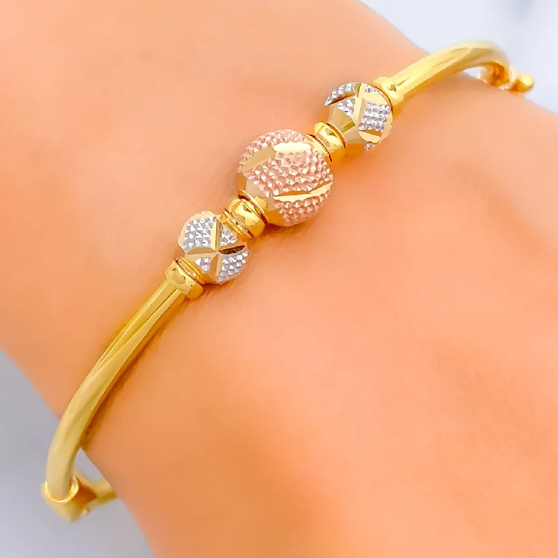 Women's eco-friendly bracelet-Intricate Glistening 22k Gold Bangle Bracelet