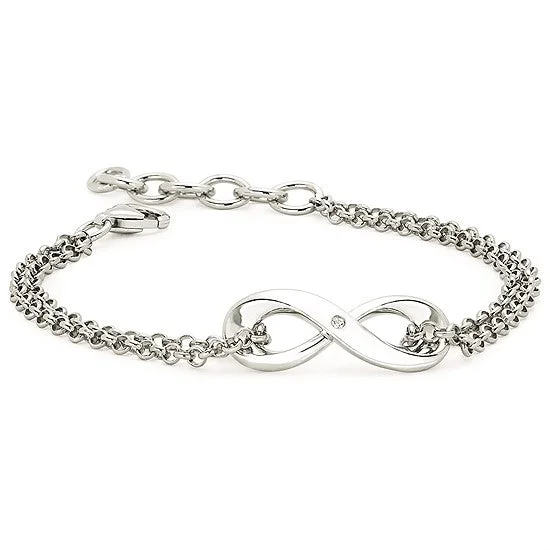 Women's wrist bracelet-Silver Infinity Bracelet with Diamond Accent.