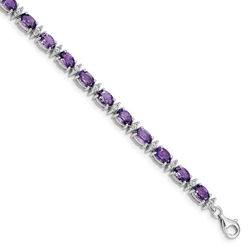 Women's modern bracelet-Curata 925 Sterling Silver Polished Fancy Lobster Closure Amethyst and White Topaz Bracelet