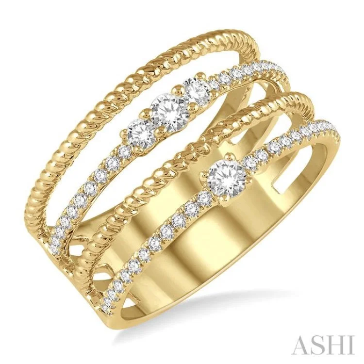 Women’s oval engagement ring-3/8 ctw Rope and Round Diamond Multi Row Layered Fashion Ring in 14K Yellow Gold