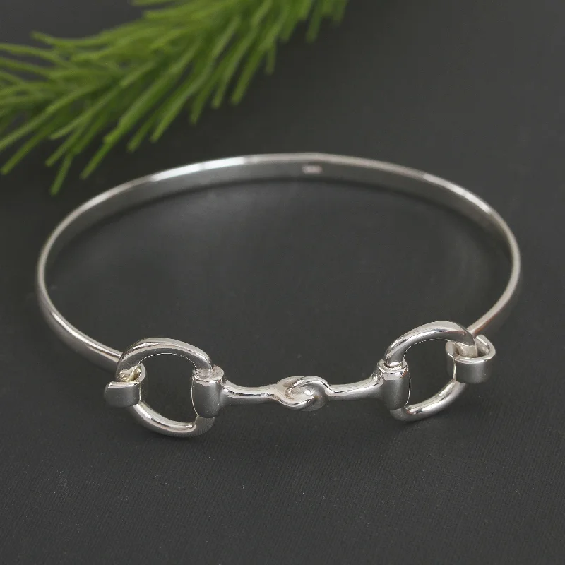 Women's silver chain bracelet-Beautiful Link Taxco Sterling Silver Bangle Bracelet Crafted in Mexico