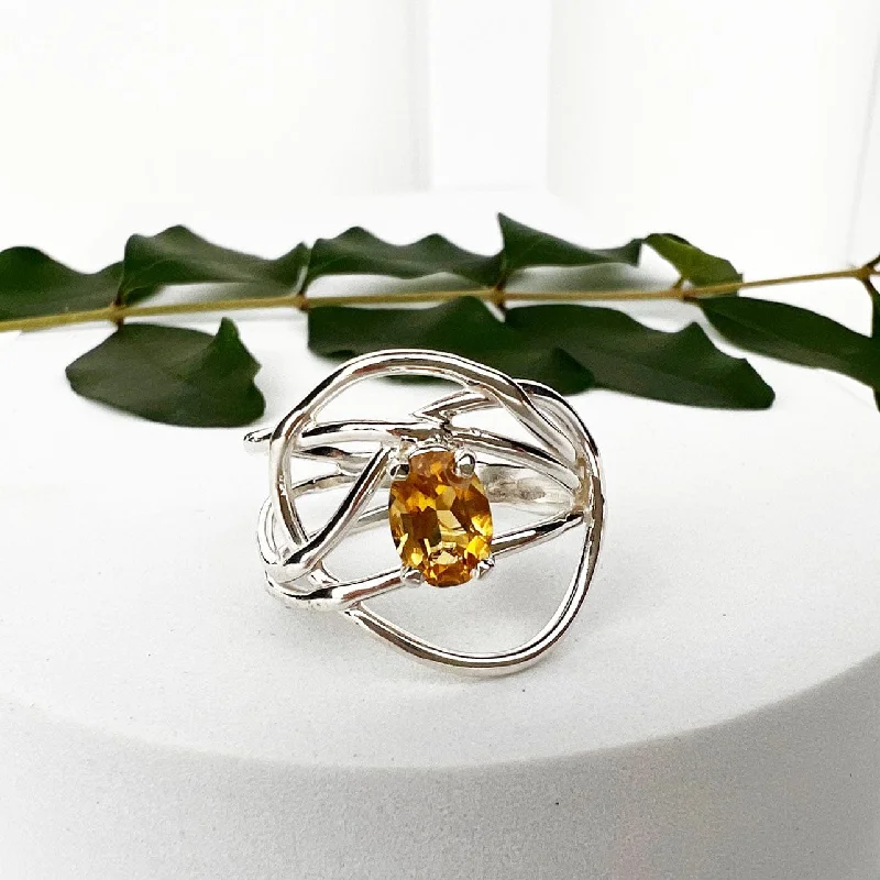 Women’s top-quality rings-Silver Citrine Wrap Ring