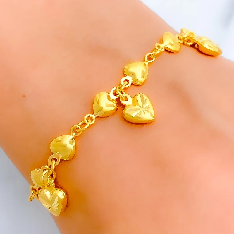 Women's heart-shaped bracelet-Trendy Heart Charm 22k Gold Bracelet