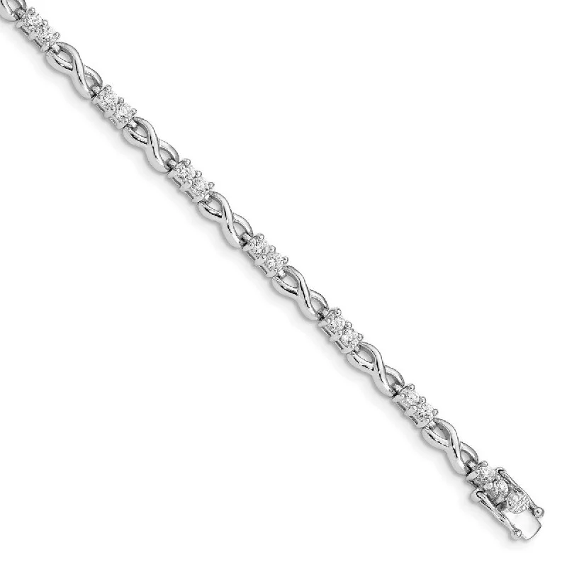 Women's friendship bangles-Curata 925 Sterling Silver Polished Box Catch Closure CZ Cubic Zirconia Simulated Diamond X and O Bracelet 7.5 Inch Box Clasp