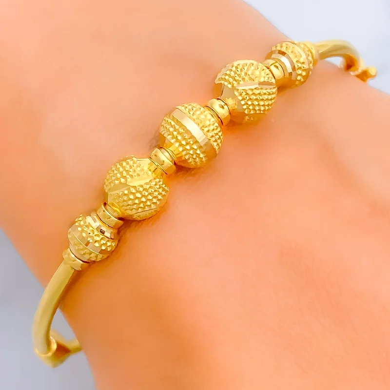 Women's leather bracelet-Iconic Striped 22k Gold Bangle Bracelet