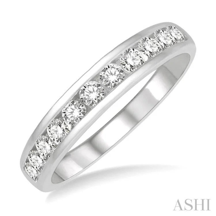 Women’s custom-designed engagement ring-1/2 ctw Channel Set 11 Stone Round Cut Diamond Wedding Band in 14K White Gold