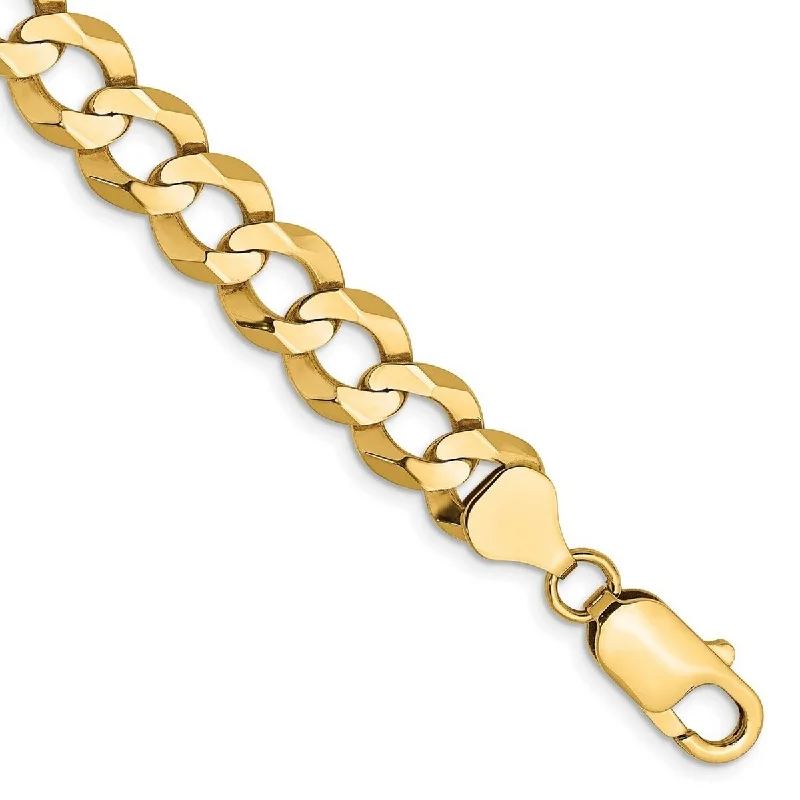 Women's luxury diamond bracelet-Curata 14k 8.3mm Solid Polished Light Flat Miami Curb Chain Bracelet