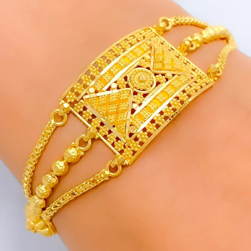 Women's dainty bracelet-Festive Rectangular Beaded 22k Gold Bracelet