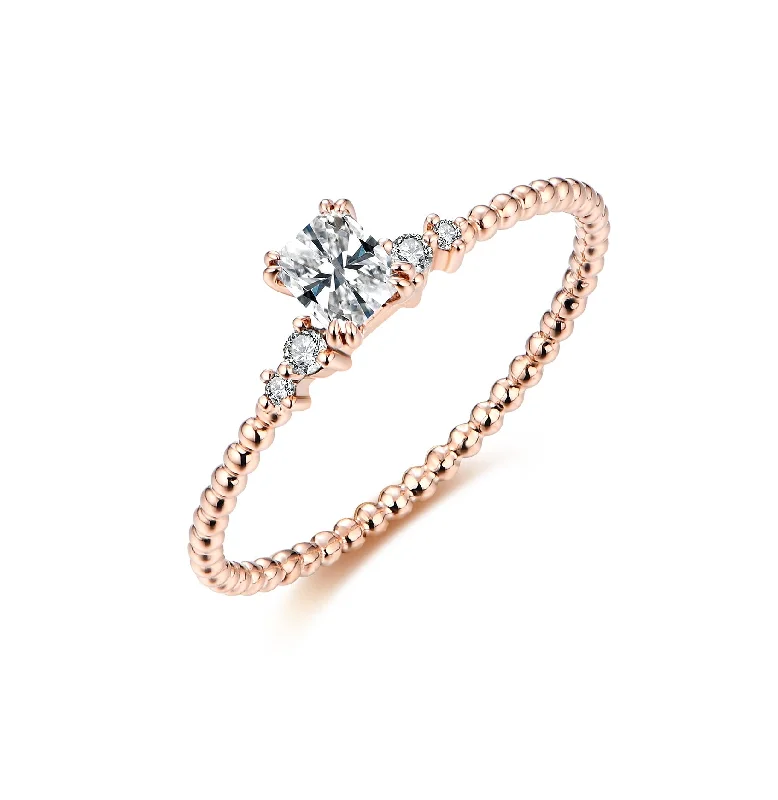 Women’s rose gold diamond engagement ring-GIA Certified Radiant Dainty Beaded Diamond Ring