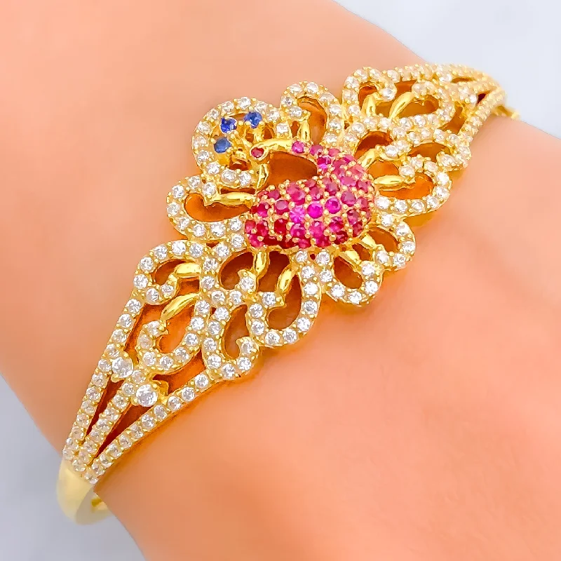 Women's stacked bangle-Royal Decorative 22k Gold CZ Peacock Bangle Bracelet