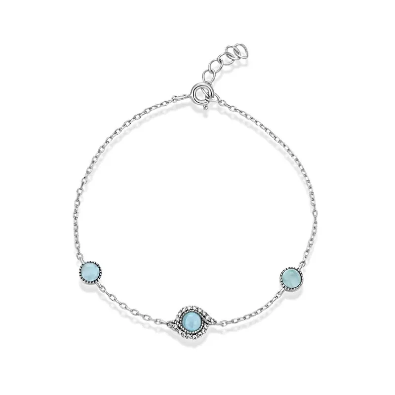 Women's diamond bracelet-Sky Blue Larimar & Sterling Silver Three-Stone Bracelet