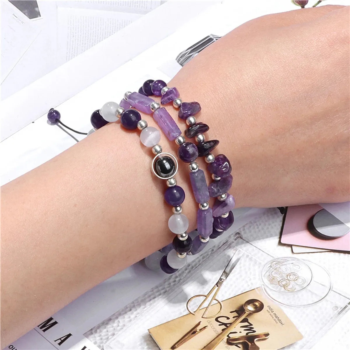 Women's crystal bangle-Simple Style Commute Irregular Natural Stone Beaded Bracelets