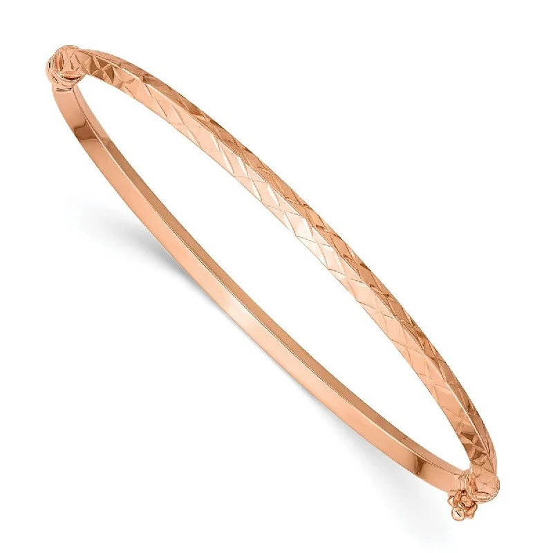 Women's vintage bangle-Curata 3.25mm 14k Rose Gold Polished Sparkle Cut Hinged Cuff Stackable Bangle Bracelet 7 Inch