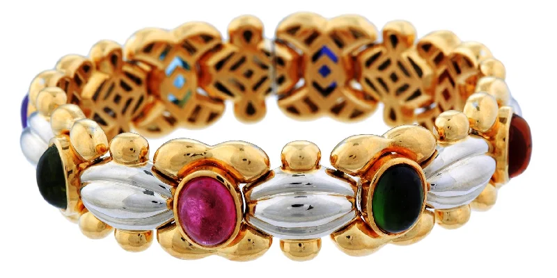 Women's layered bracelet-Multi-color Tourmaline Bracelet in White & Yellow Gold