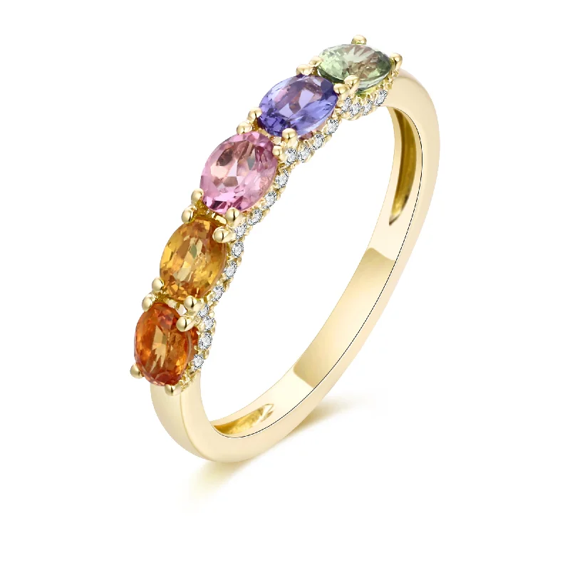 Women’s pear-shaped engagement ring-Multi Sapphire and Diamond Ring