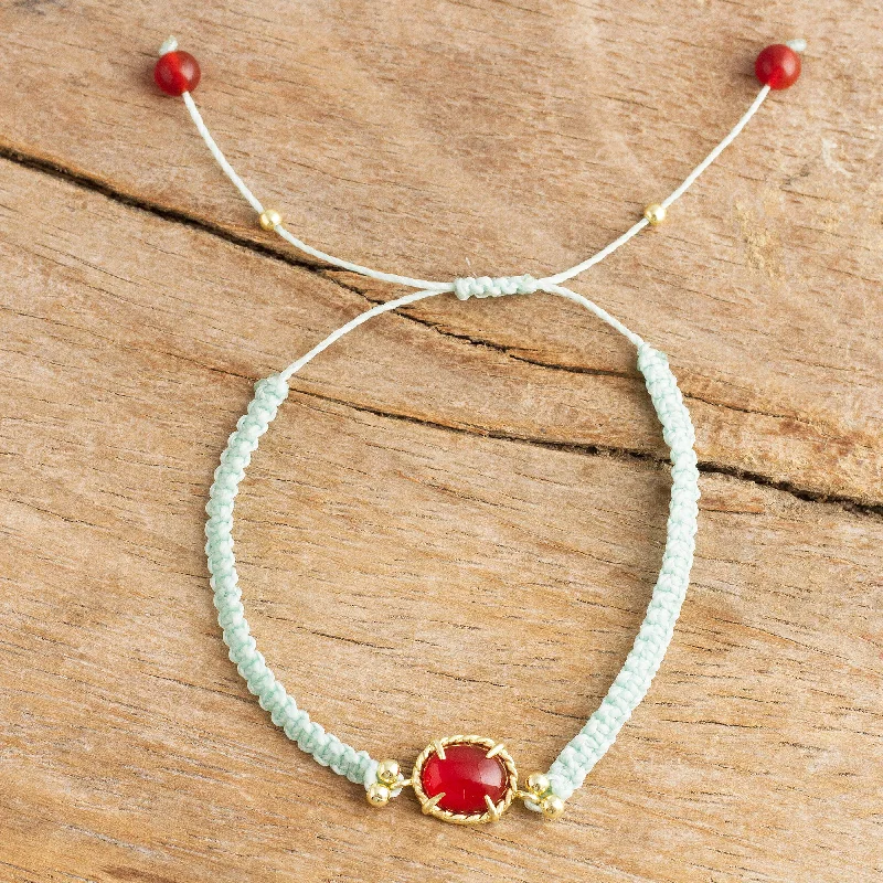 Women's luxury bracelet-Sweet Diversion in Aqua Aqua Macrame Carnelian Bracelet with 24k Gold