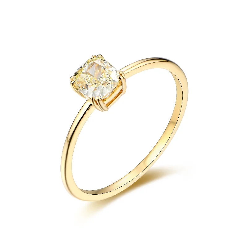 Women’s designer engagement ring-Cushion Light Yellow Simple Diamond Ring