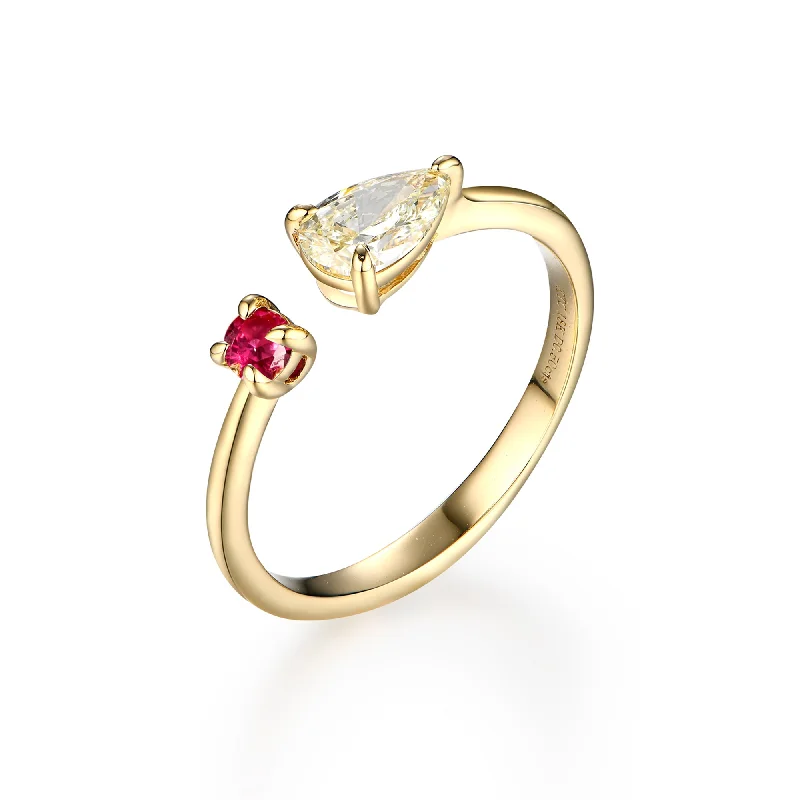 Women’s heart-shaped engagement ring-Pink Sapphire & Light Yellow Diamond Open Ring