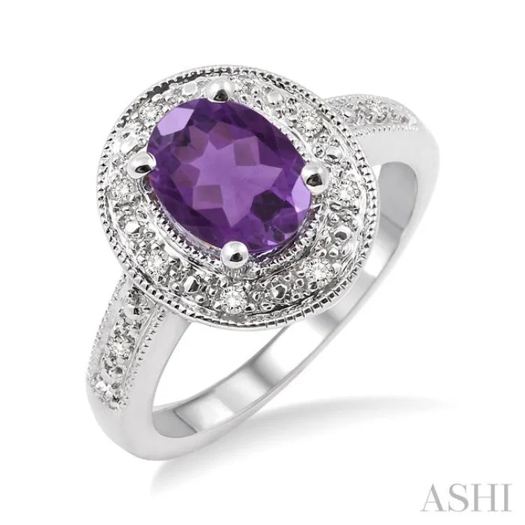 Women’s gold engagement ring-8x6 MM Oval Cut Amethyst and 1/20 Ctw Single Cut Diamond Ring in Sterling Silver