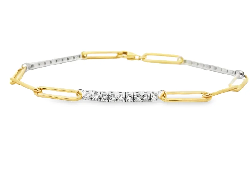 Women's diamond bracelet-14K Two-Tone Paperclip Diamond Station Bracelet - .82ctw