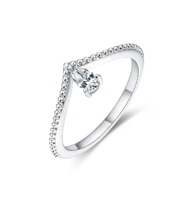 Women’s timeless engagement ring-Pear Designer Beaded Diamond Ring