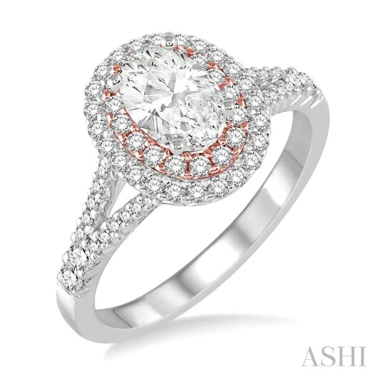 Women’s exquisite engagement ring-3/4 Ctw Diamond Semi-mount Engagement Ring in 14K White and Rose Gold