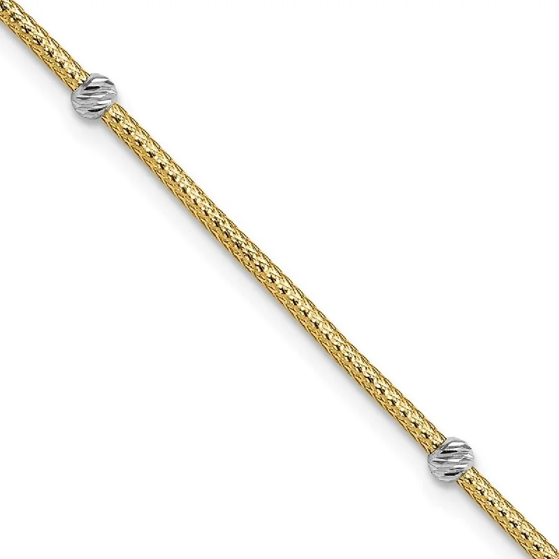 Women's nature-inspired bracelet-Curata 14k Two tone Gold Woven Flexible Sparkle Cut Beads Bracelet 7.25 Inch