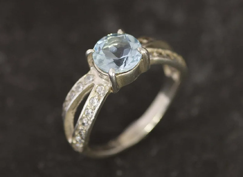 Women’s luxury engagement ring-Blue Topaz Ring - Blue Diamond Ring -  Split Shank Ring