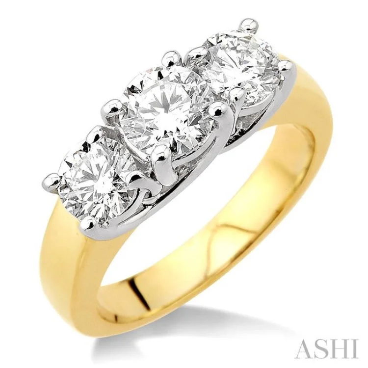 Women’s luxury engagement ring-2 Ctw Three Stone Round Cut Diamond Ring in 14K Yellow and White Gold